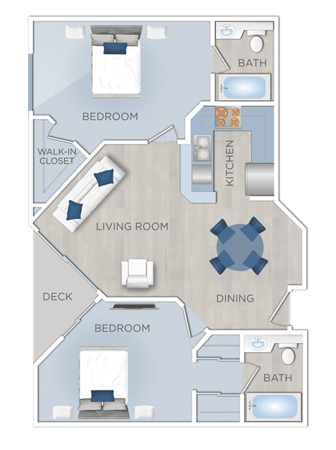 Floor plan for 2 beds, 2 baths, 867 sqft
